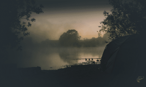 Night Fishing for Carp - Carp set up beside lake at night