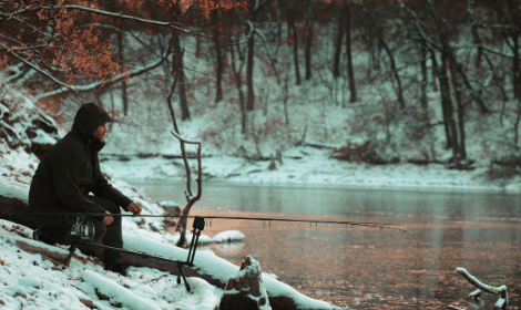 Do Carp Feed in the Winter - Man sitting by lake in the snow